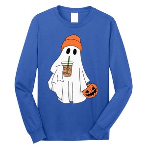 Halloween Ghost Drinking Coffee Ghost Ice Coffee Long Sleeve Shirt