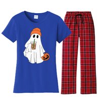 Halloween Ghost Drinking Coffee Ghost Ice Coffee Women's Flannel Pajama Set