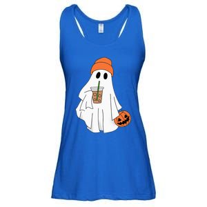 Halloween Ghost Drinking Coffee Ghost Ice Coffee Ladies Essential Flowy Tank