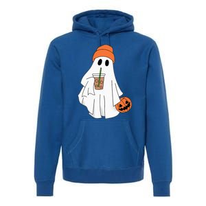 Halloween Ghost Drinking Coffee Ghost Ice Coffee Premium Hoodie