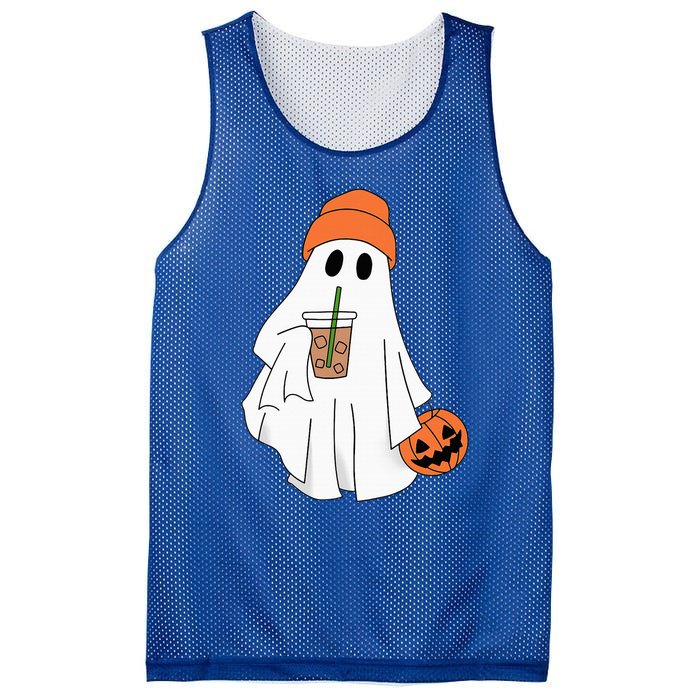 Halloween Ghost Drinking Coffee Ghost Ice Coffee Mesh Reversible Basketball Jersey Tank