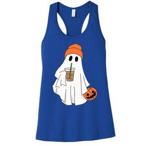 Halloween Ghost Drinking Coffee Ghost Ice Coffee Women's Racerback Tank