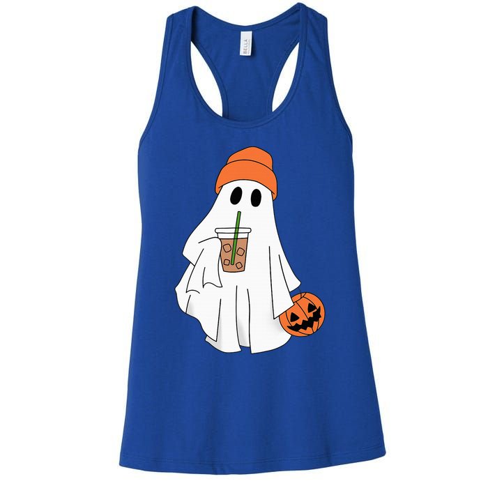 Halloween Ghost Drinking Coffee Ghost Ice Coffee Women's Racerback Tank