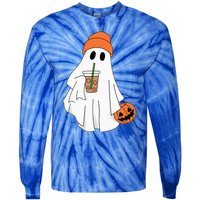 Halloween Ghost Drinking Coffee Ghost Ice Coffee Tie-Dye Long Sleeve Shirt