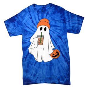 Halloween Ghost Drinking Coffee Ghost Ice Coffee Tie-Dye T-Shirt