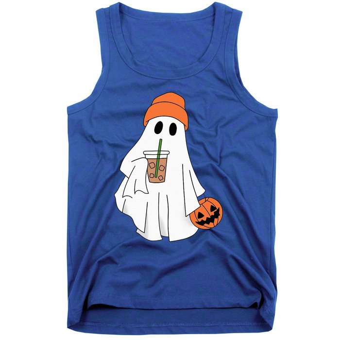 Halloween Ghost Drinking Coffee Ghost Ice Coffee Tank Top