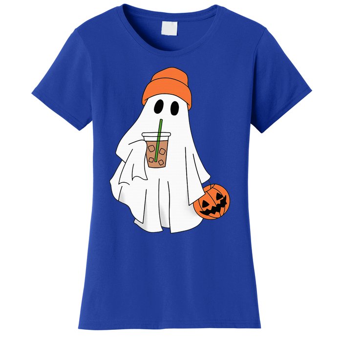 Halloween Ghost Drinking Coffee Ghost Ice Coffee Women's T-Shirt