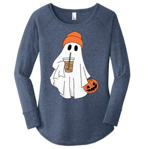 Halloween Ghost Drinking Coffee Ghost Ice Coffee Women's Perfect Tri Tunic Long Sleeve Shirt