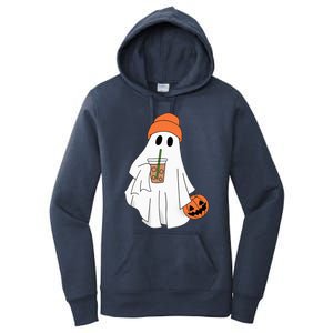 Halloween Ghost Drinking Coffee Ghost Ice Coffee Women's Pullover Hoodie