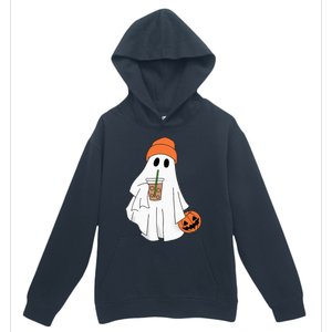 Halloween Ghost Drinking Coffee Ghost Ice Coffee Urban Pullover Hoodie