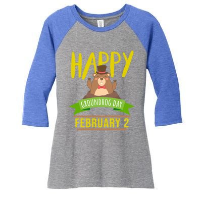 Happy Groundhog Day Respect The Groundhog Gift Women's Tri-Blend 3/4-Sleeve Raglan Shirt