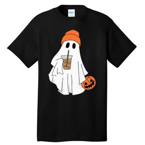 Halloween Ghost Drinking Coffee Ghost Ice Coffee Tall T-Shirt