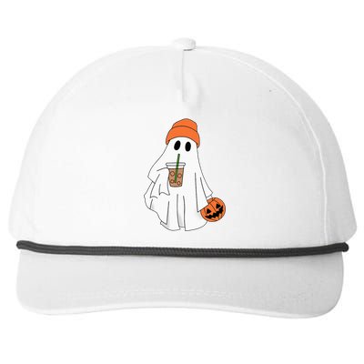 Halloween Ghost Drinking Coffee Ghost Ice Coffee Snapback Five-Panel Rope Hat