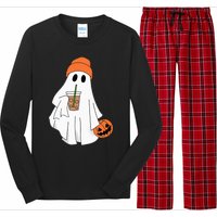 Halloween Ghost Drinking Coffee Ghost Ice Coffee Long Sleeve Pajama Set