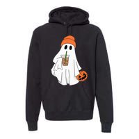 Halloween Ghost Drinking Coffee Ghost Ice Coffee Premium Hoodie