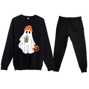 Halloween Ghost Drinking Coffee Ghost Ice Coffee Premium Crewneck Sweatsuit Set