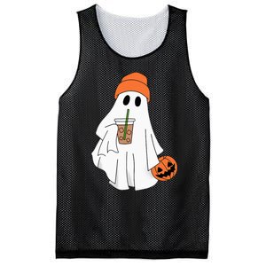 Halloween Ghost Drinking Coffee Ghost Ice Coffee Mesh Reversible Basketball Jersey Tank