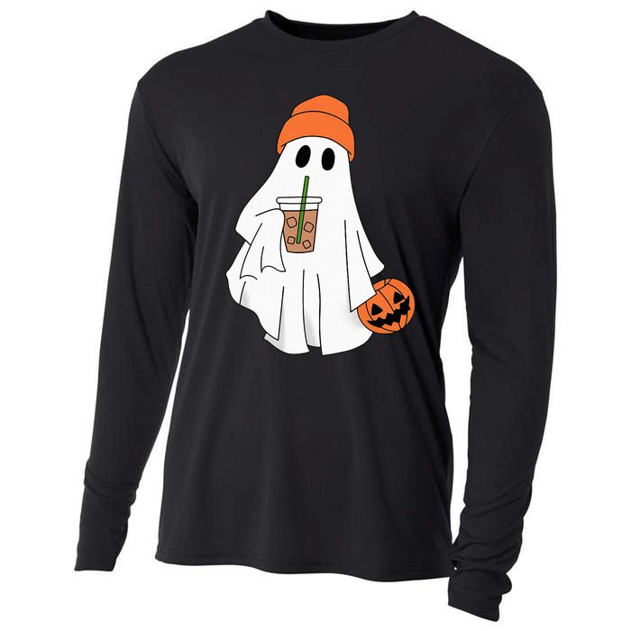 Halloween Ghost Drinking Coffee Ghost Ice Coffee Cooling Performance Long Sleeve Crew