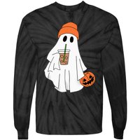 Halloween Ghost Drinking Coffee Ghost Ice Coffee Tie-Dye Long Sleeve Shirt