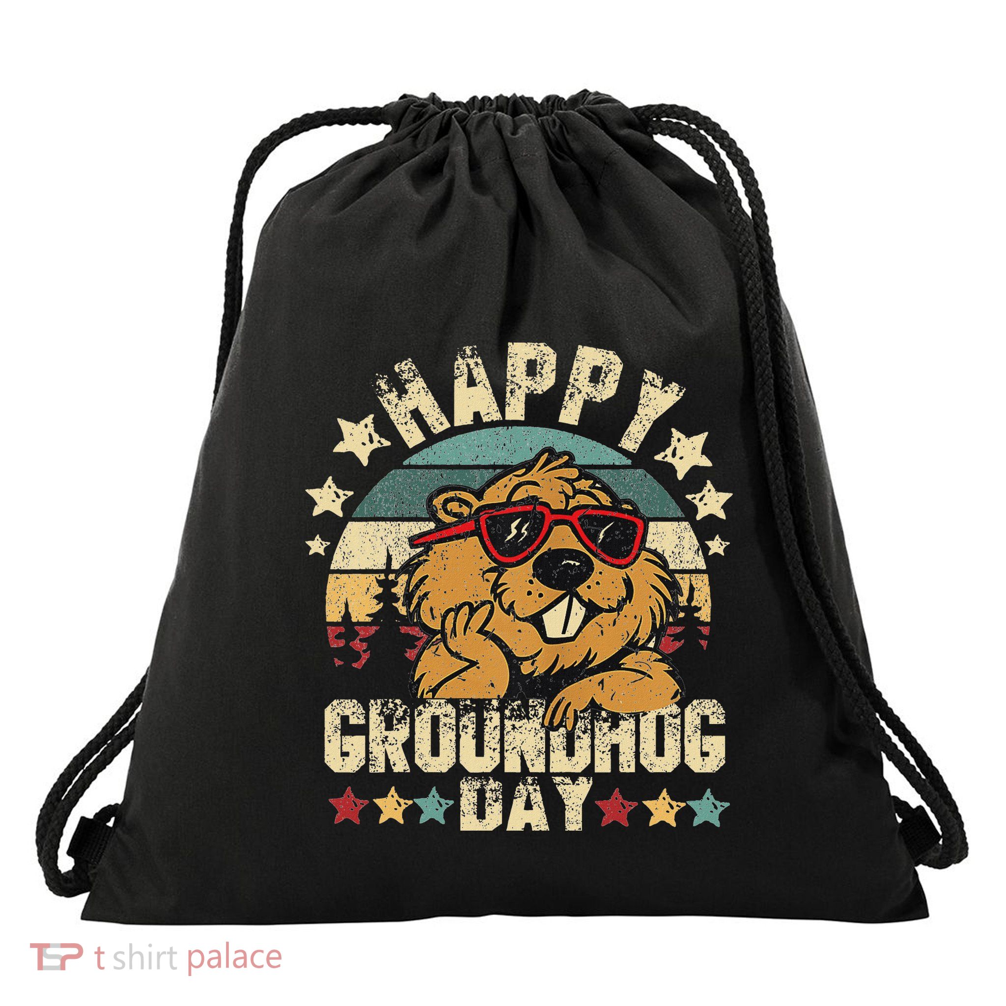 Happy Groundhog Day Ground Hog With Animal Lover Drawstring Bag