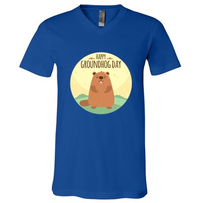 Happy Groundhog Day Gift Marmot Forecast For Spring Or Winter Gift V-Neck T-Shirt