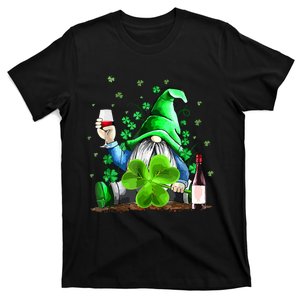 Hippie Gnome Drinking Wine With Shamrock St Patricks Day T-Shirt