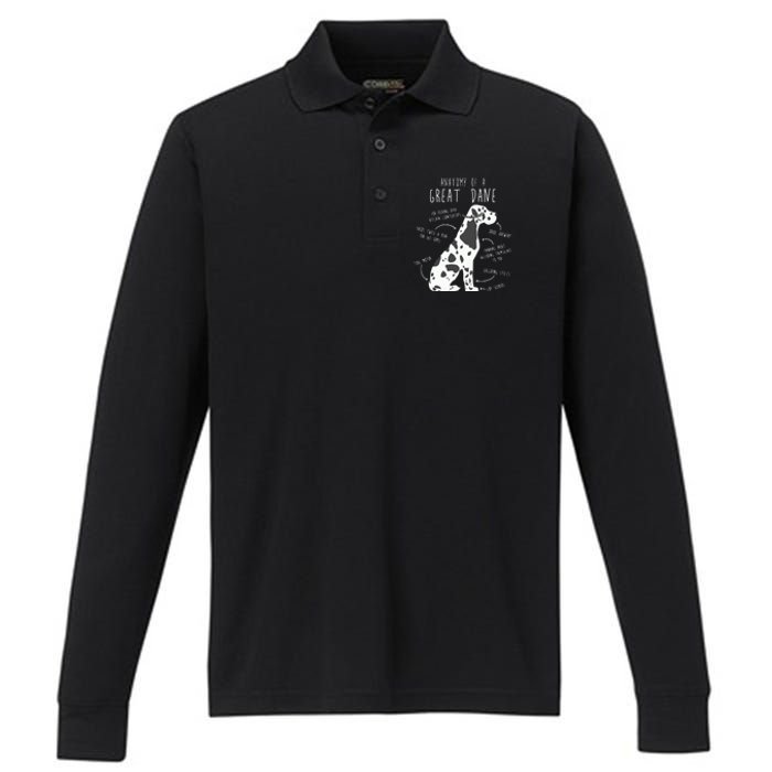 Harlequin Great Dane Dog Anatomy Funny Pet Mom Cute Dog Dad Performance Long Sleeve Polo