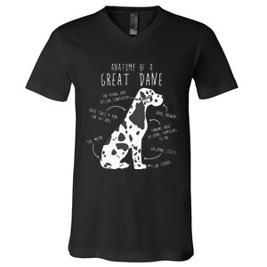 Harlequin Great Dane Dog Anatomy Funny Pet Mom Cute Dog Dad V-Neck T-Shirt