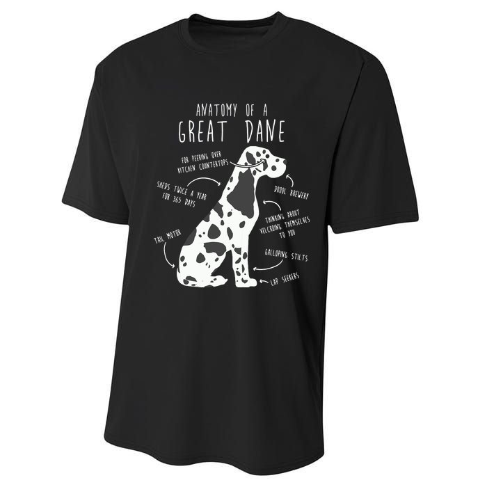 Harlequin Great Dane Dog Anatomy Funny Pet Mom Cute Dog Dad Performance Sprint T-Shirt