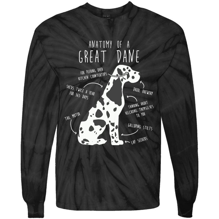 Harlequin Great Dane Dog Anatomy Funny Pet Mom Cute Dog Dad Tie-Dye Long Sleeve Shirt