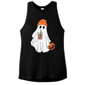 Halloween Ghost Drinking Coffee Ghost Ice Coffee Ladies PosiCharge Tri-Blend Wicking Tank