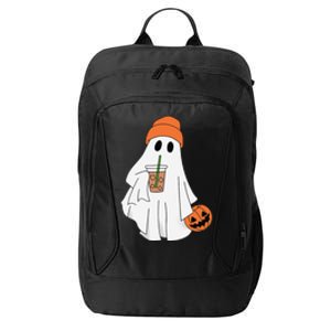 Halloween Ghost Drinking Coffee Ghost Ice Coffee City Backpack