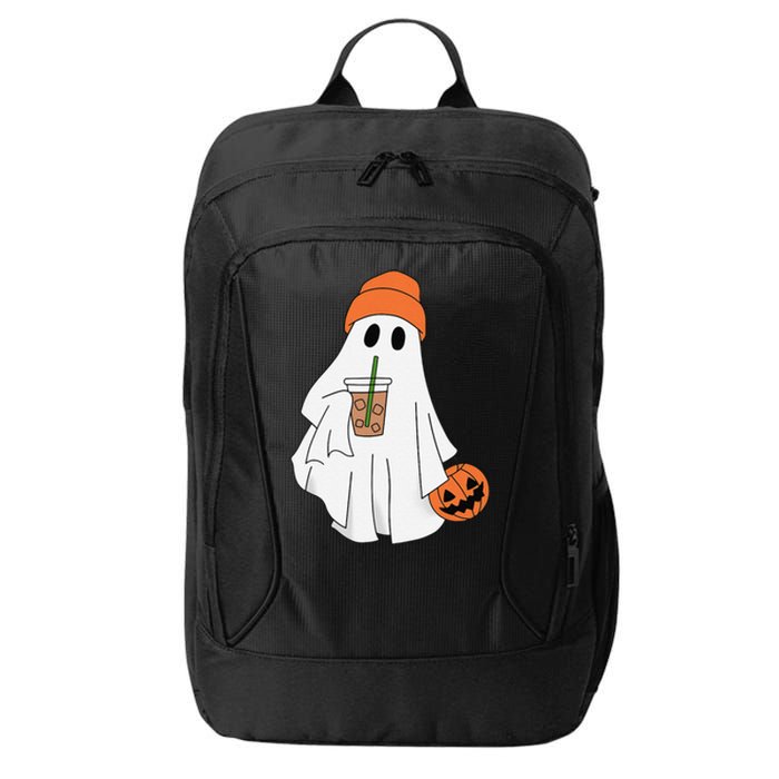 Halloween Ghost Drinking Coffee Ghost Ice Coffee City Backpack