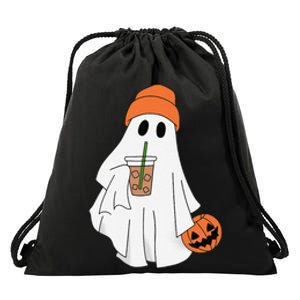 Halloween Ghost Drinking Coffee Ghost Ice Coffee Drawstring Bag