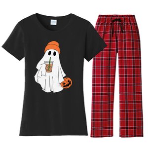 Halloween Ghost Drinking Coffee Ghost Ice Coffee Women's Flannel Pajama Set