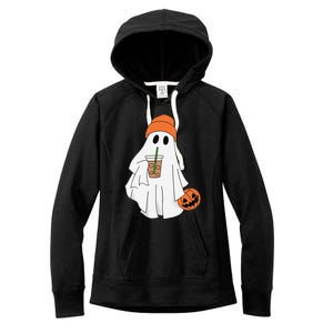 Halloween Ghost Drinking Coffee Ghost Ice Coffee Women's Fleece Hoodie