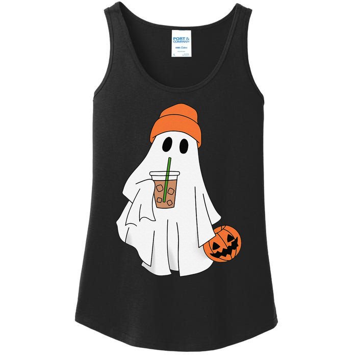 Halloween Ghost Drinking Coffee Ghost Ice Coffee Ladies Essential Tank