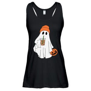 Halloween Ghost Drinking Coffee Ghost Ice Coffee Ladies Essential Flowy Tank