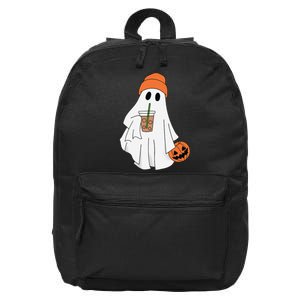 Halloween Ghost Drinking Coffee Ghost Ice Coffee 16 in Basic Backpack