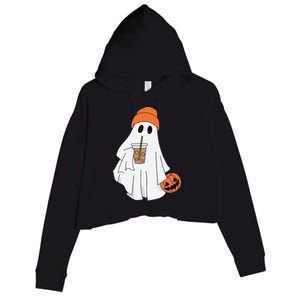 Halloween Ghost Drinking Coffee Ghost Ice Coffee Crop Fleece Hoodie