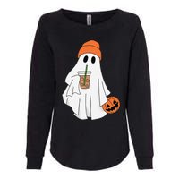 Halloween Ghost Drinking Coffee Ghost Ice Coffee Womens California Wash Sweatshirt