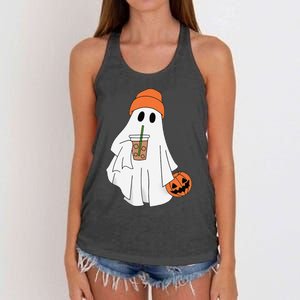 Halloween Ghost Drinking Coffee Ghost Ice Coffee Women's Knotted Racerback Tank