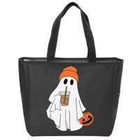 Halloween Ghost Drinking Coffee Ghost Ice Coffee Zip Tote Bag