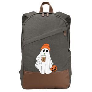 Halloween Ghost Drinking Coffee Ghost Ice Coffee Cotton Canvas Backpack