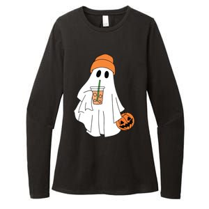 Halloween Ghost Drinking Coffee Ghost Ice Coffee Women Womens CVC Long Sleeve Shirt