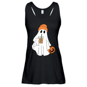 Halloween Ghost Drinking Coffee Ghost Ice Coffee Women Ladies Essential Flowy Tank