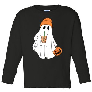 Halloween Ghost Drinking Coffee Ghost Ice Coffee Women Toddler Long Sleeve Shirt