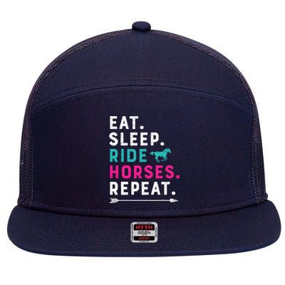 Horse Girl Eat Sleep Ride Horses Repeat Horseback Riding 7 Panel Mesh Trucker Snapback Hat