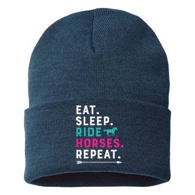 Horse Girl Eat Sleep Ride Horses Repeat Horseback Riding Sustainable Knit Beanie