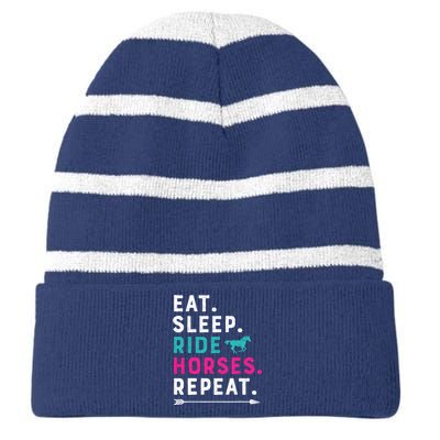 Horse Girl Eat Sleep Ride Horses Repeat Horseback Riding Striped Beanie with Solid Band